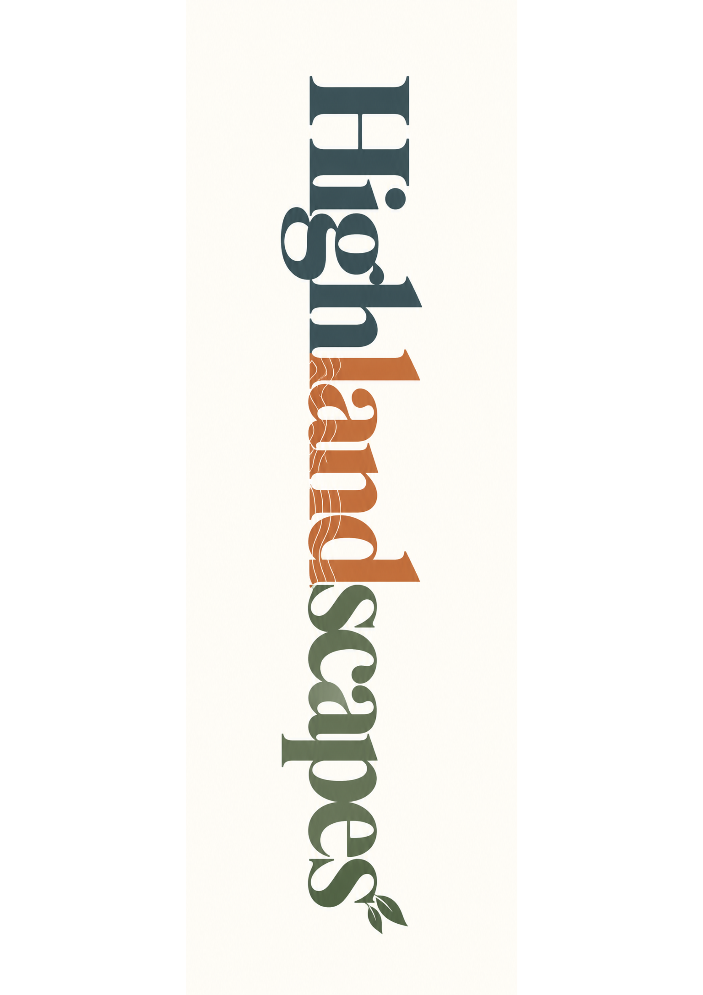Highlandscapes concept wordmark: High in slate, land in terracotta, scapes in green with a botanical flourish